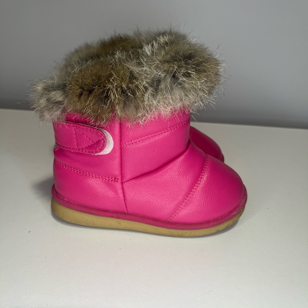 Pink Kids Boots with Faux Fur Trim